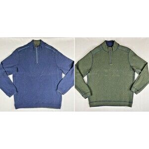 Tommy Bahama Flip Coast Reversible Sweater Half Zip Mens L Heather Blue Green